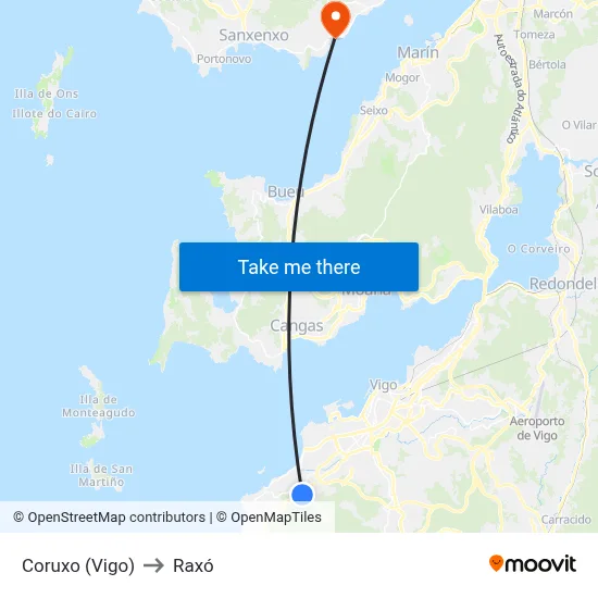 Coruxo (Vigo) to Raxó map