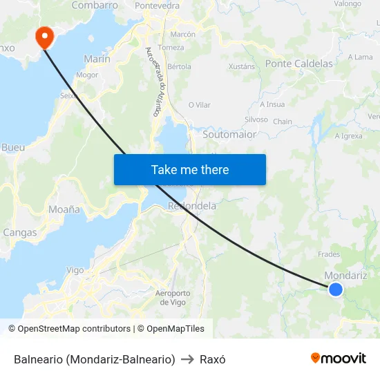 Balneario (Mondariz-Balneario) to Raxó map