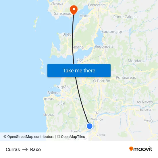 Curras to Raxó map