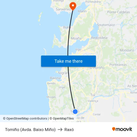 Tomiño (Avda. Baixo Miño) to Raxó map