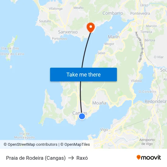 Praia de Rodeira (Cangas) to Raxó map