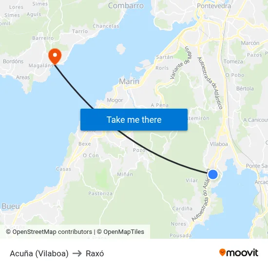 Acuña (Vilaboa) to Raxó map