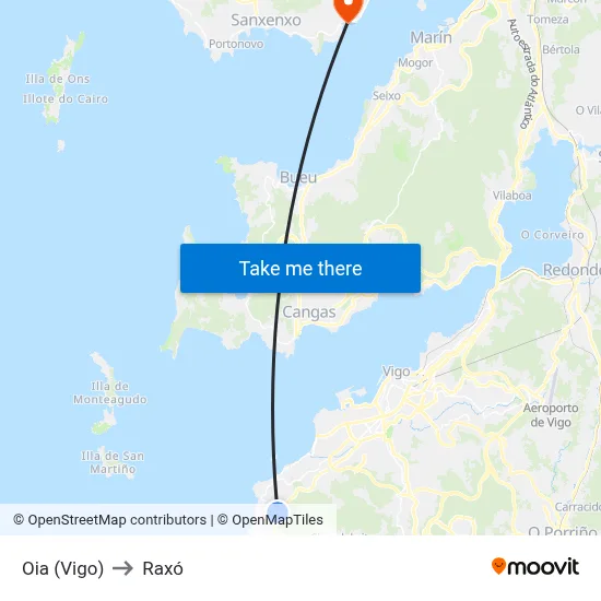 Oia (Vigo) to Raxó map