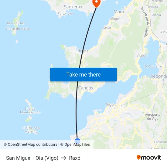 San Miguel - Oia (Vigo) to Raxó map