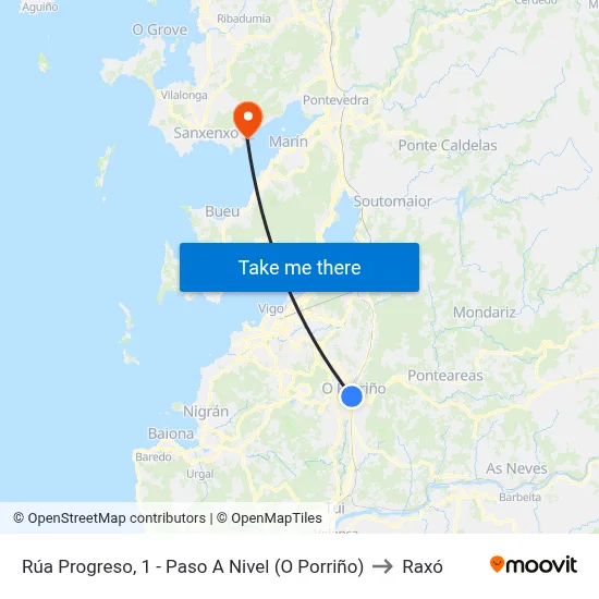 Rúa Progreso, 1 - Paso A Nivel (O Porriño) to Raxó map