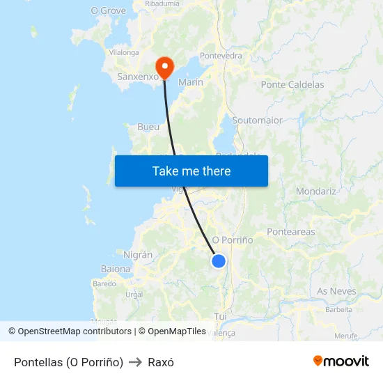 Pontellas (O Porriño) to Raxó map