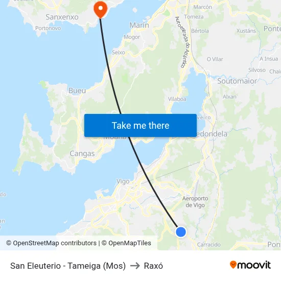San Eleuterio - Tameiga (Mos) to Raxó map
