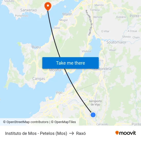 Instituto de Mos - Petelos (Mos) to Raxó map
