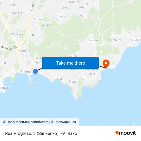 Rúa Progreso, 8 (Sanxenxo) to Raxó map