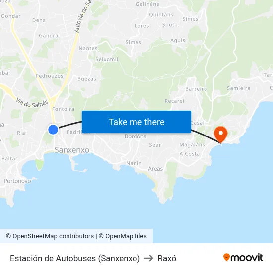 Estación de Autobuses (Sanxenxo) to Raxó map