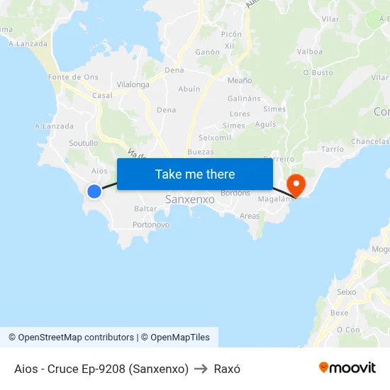 Aios - Cruce Ep-9208 (Sanxenxo) to Raxó map