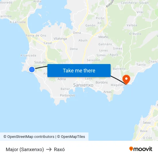 Major (Sanxenxo) to Raxó map