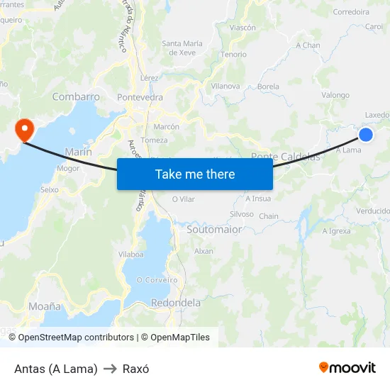 Antas (A Lama) to Raxó map