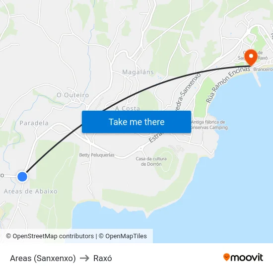 Areas (Sanxenxo) to Raxó map