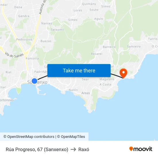 Rúa Progreso, 67 (Sanxenxo) to Raxó map