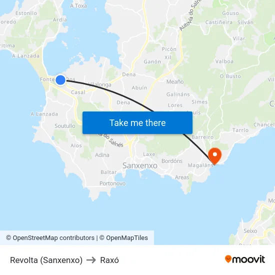 Revolta (Sanxenxo) to Raxó map