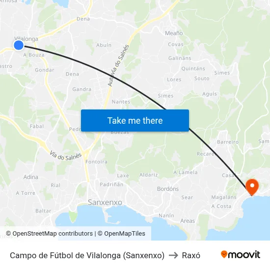 Campo de Fútbol de Vilalonga (Sanxenxo) to Raxó map