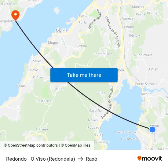 Redondo - O Viso (Redondela) to Raxó map