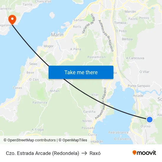 Czo. Estrada Arcade (Redondela) to Raxó map
