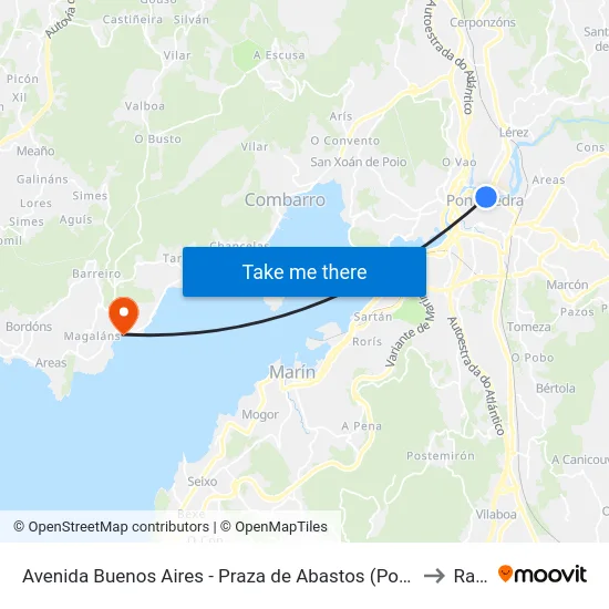 Avenida Buenos Aires - Praza de Abastos (Pontevedra) to Raxó map