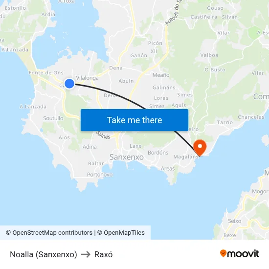 Noalla (Sanxenxo) to Raxó map