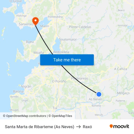 Santa Marta de Ribarteme (As Neves) to Raxó map