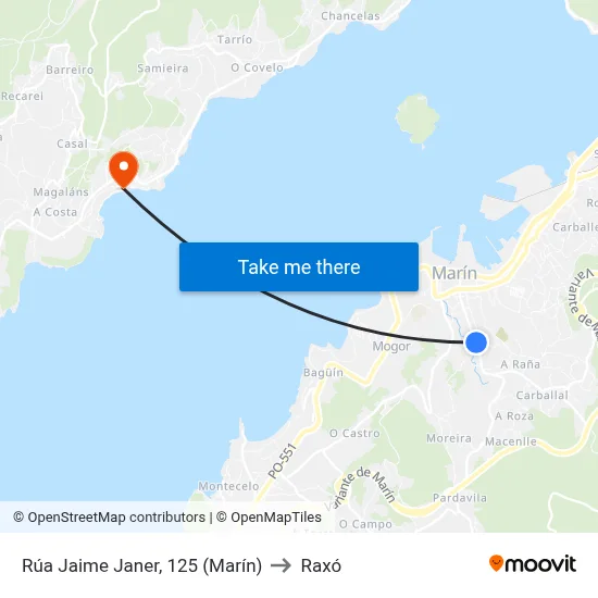 Rúa Jaime Janer, 125 (Marín) to Raxó map