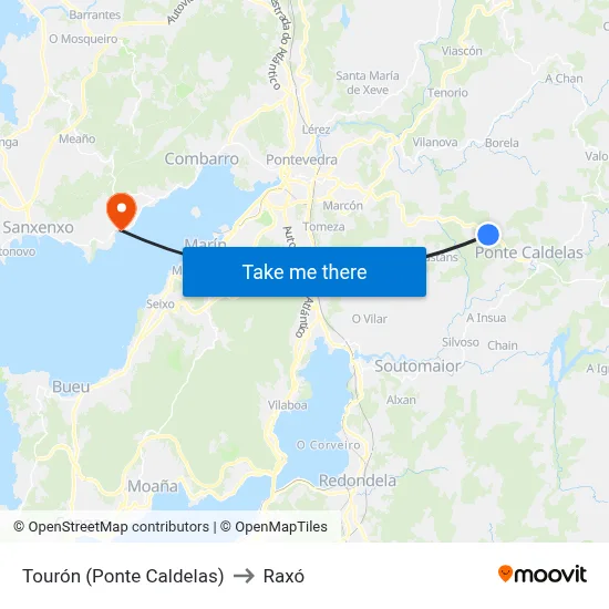 Tourón (Ponte Caldelas) to Raxó map