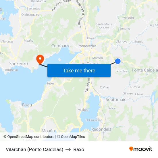 Vilarchán (Ponte Caldelas) to Raxó map