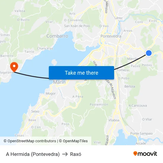 A Hermida (Pontevedra) to Raxó map