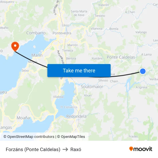 Forzáns (Ponte Caldelas) to Raxó map
