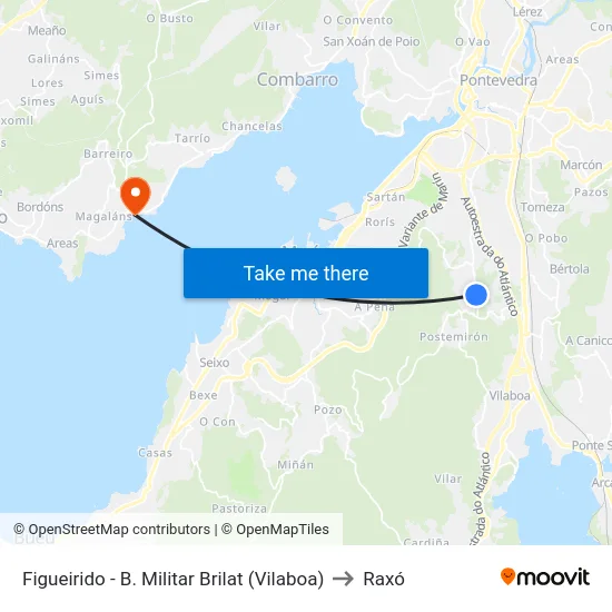 Figueirido - B. Militar Brilat (Vilaboa) to Raxó map