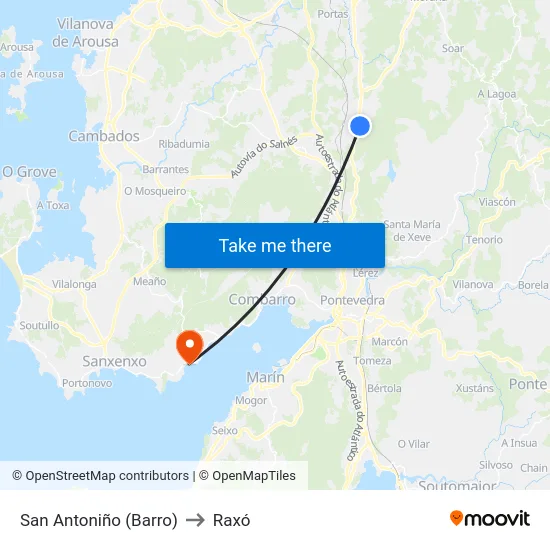San Antoniño (Barro) to Raxó map