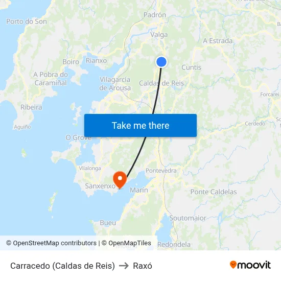 Carracedo (Caldas de Reis) to Raxó map