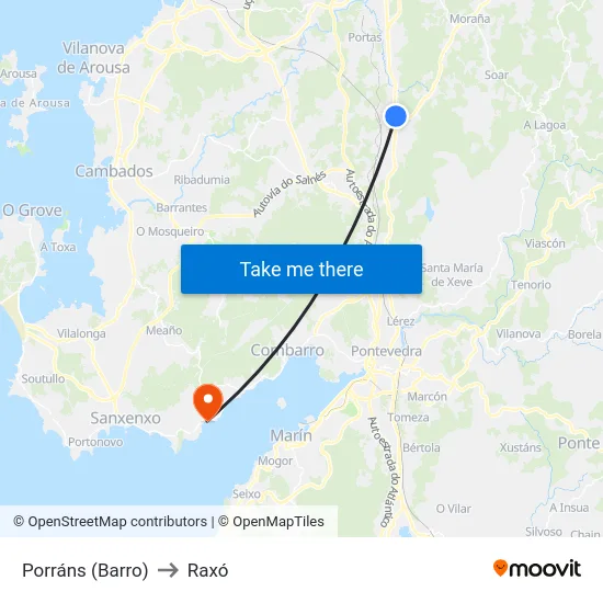 Porráns (Barro) to Raxó map