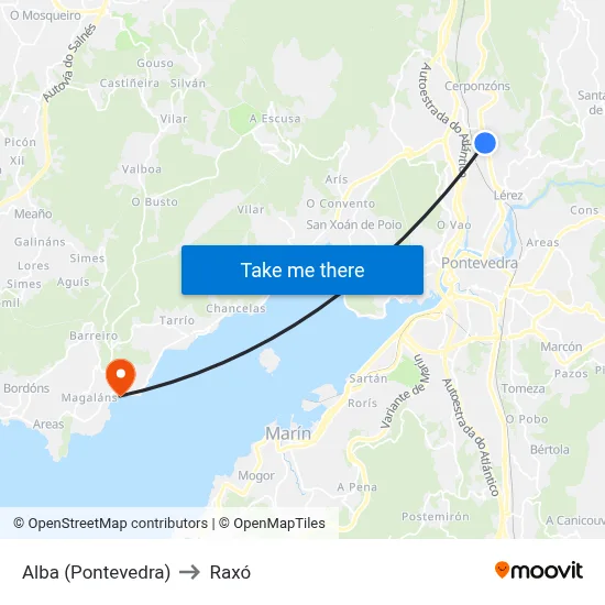 Alba (Pontevedra) to Raxó map