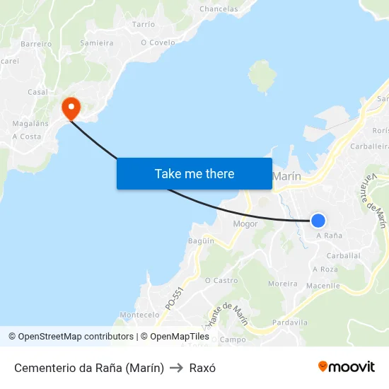 Cementerio da Raña (Marín) to Raxó map