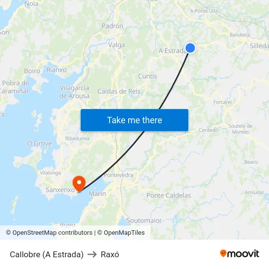 Callobre (A Estrada) to Raxó map