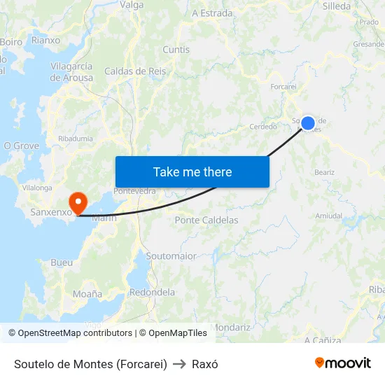 Soutelo de Montes (Forcarei) to Raxó map