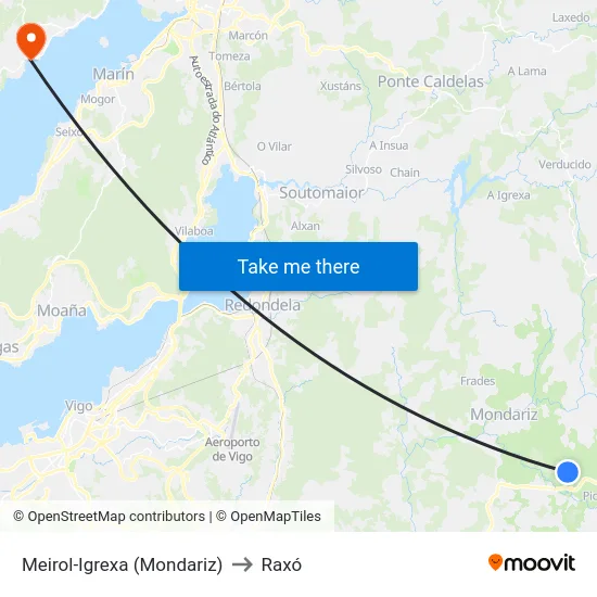 Meirol-Igrexa (Mondariz) to Raxó map