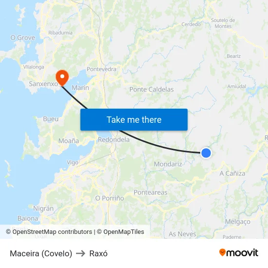 Maceira (Covelo) to Raxó map