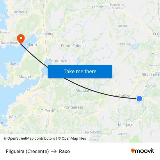 Filgueira (Crecente) to Raxó map
