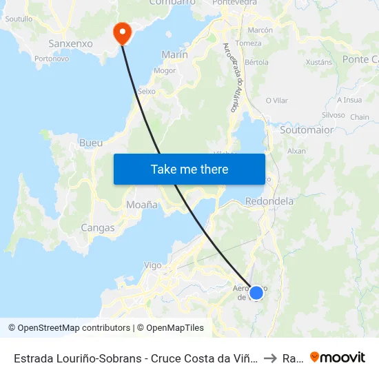 Estrada Louriño-Sobrans - Cruce Costa da Viñiña (Mos) to Raxó map