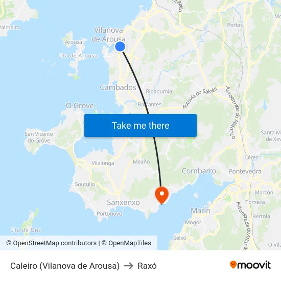 Caleiro (Vilanova de Arousa) to Raxó map