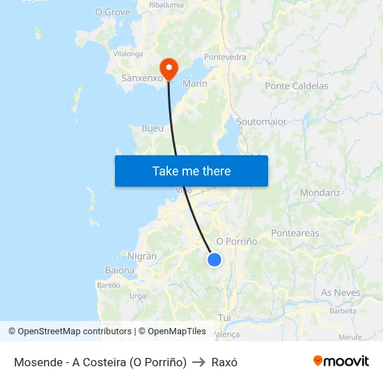 Mosende - A Costeira (O Porriño) to Raxó map