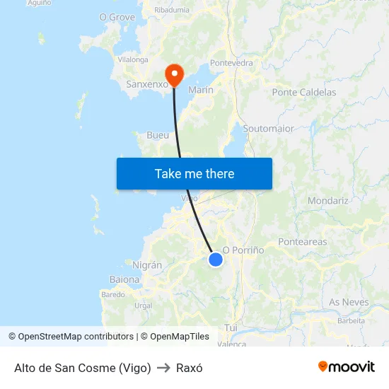 Alto de San Cosme (Vigo) to Raxó map