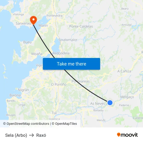 Sela (Arbo) to Raxó map