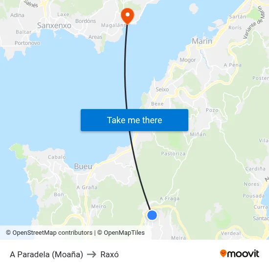 A Paradela (Moaña) to Raxó map