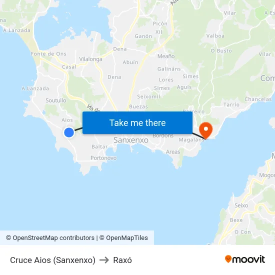 Cruce Aios (Sanxenxo) to Raxó map