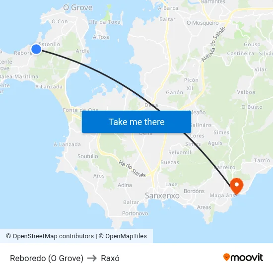 Reboredo (O Grove) to Raxó map